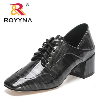 ROYYNA 2023 Новые дизайнерские туфли с квадратным носком на толстом каблуке, женская мода в стиле ретро, Женская обувь из натуральной кожи, женские туфли-лодочки с кружевом
