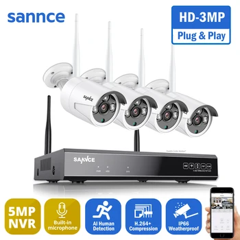 SANNCE 8-канальная Беспроводная система видеонаблюдения NVR, 3-мегапиксельная IP-камера, Wifi, Водонепроницаемая ИК-камера ночного видения, Комплект видеонаблюдения для домашней безопасности на открытом воздухе
