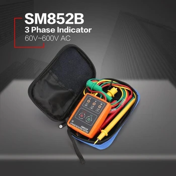 SM852B Новый 3-фазный тестер вращения, Цифровой детектор фазовых индикаторов, светодиодный зуммер, измеритель последовательности фаз, тестер напряжения 60 В ~ 600 В переменного тока