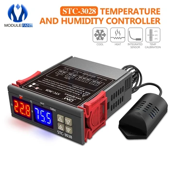 STC-3028 DC 12V 24V AC 110V 220V 10A Двойной цифровой светодиодный регулятор влажности и температуры Термометр-гигрометр
