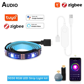 Smart Zigbee USB Светодиодные Ленты Tuya RGB Светодиодные Ленты DC5V 5050 Smart TV Подсветка Комнаты Светодиодная Лента Работает с Google Home Alexa