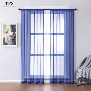 TPS Синий тюль для штор для гостиной Спальни Кухни Готовая обработка окон Панель домашнего декора Готовые жалюзи