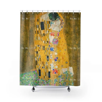 The Kiss Gustav Klimt Art с золотисто-желтым принтом Водонепроницаемая занавеска Farbic для душа, декор ванной комнаты с крючками