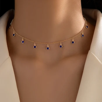 Tocona Элегантное ожерелье с подвеской из разноцветного горного хрусталя для женщин, Очаровательное ожерелье с кисточкой из геометрического сплава, Однослойное ожерелье для ключиц 23049