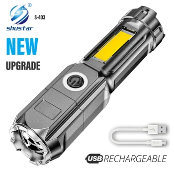 USB Перезаряжаемый светодиодный фонарик, супер яркий фонарь с боковыми фонарями, 3 режима освещения, водонепроницаемые наружные переносные фонари, кемпинг