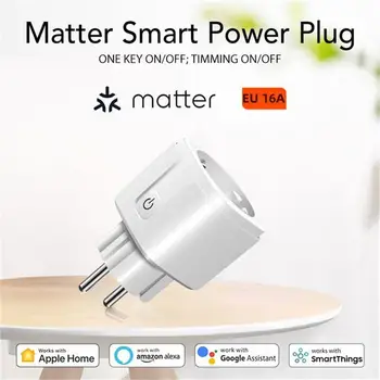 WIFI Matter Smart Plug Розетка EU 16A Измеритель мощности Mini Smart Plug Голосовое Управление Работает с Homekit Smartthings Alexa Google Home