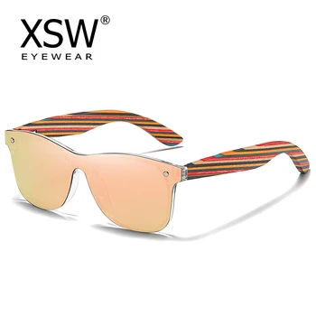 XSW Прозрачные поляризованные солнцезащитные очки ручной работы из цветного дерева, женские квадратные солнцезащитные очки, мужские солнцезащитные очки, модные очки S5029C