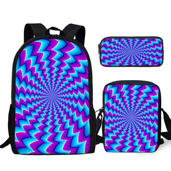 YIKELUO 3D Красочный молодежный рюкзак на молнии с психоделическим принтом, сумка-мессенджер, синий повседневный прочный рюкзак-пенал, подарки
