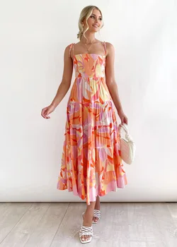 Yeuxverts, однотонное элегантное длинное платье, женские летние повседневные пляжные платья на бретельках, женское платье трапециевидной формы с вырезом лодочкой и принтом