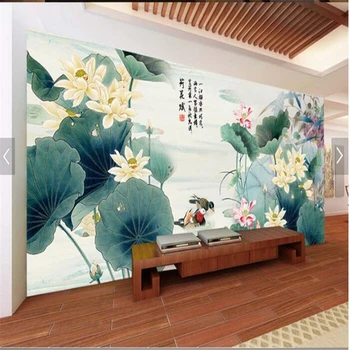 beibehang 3d пользовательские фотообои фрески наклейки Ручная роспись lotus TV задний план стены papel de parede 3d настенные фрески цветочные