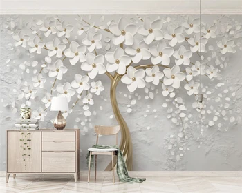 beibehang Custom 2019 новые маленькие обои для украшения дома свежая мята белый цветок рельефный фон papel de parede обои для стен