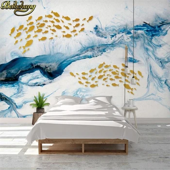 beibehang Голубой мрамор плавающие рыбы фотообои для гостиной ТВ фон 3D фотообои для стен спальни