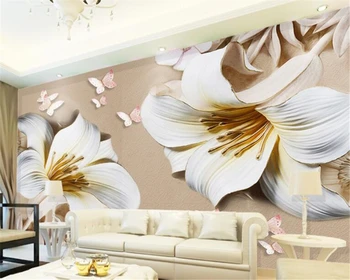beibehang обои для детской комнаты пользовательские модные виниловые стены с тиснением в виде лилии диван фон цветочные обои настенная роспись из папье-маше 3d