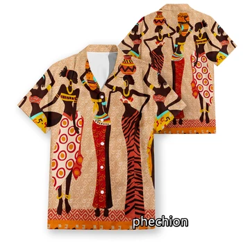 phechion Летние Мужские Пляжные Рубашки С коротким Рукавом, Повседневные Рубашки Africa Beauty Art С 3D Принтом, Большие Размеры S-6XL, Модные Мужские Топы U06