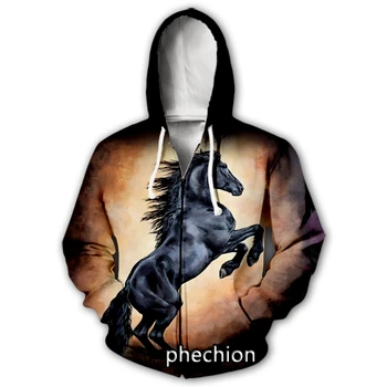 phechion/Новые мужские/женские повседневные толстовки на молнии с 3D принтом в виде животного Лошади, Модное пальто, одежда в стиле хип-хоп, топы, спортивные толстовки на молнии с капюшоном B97
