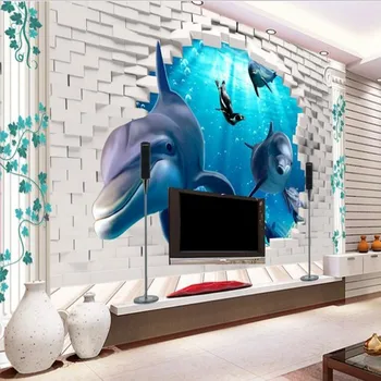 wellyu Пользовательские крупномасштабные фрески 3D стерео подводный мир дельфин ТВ фон обои papel de parede para quarto