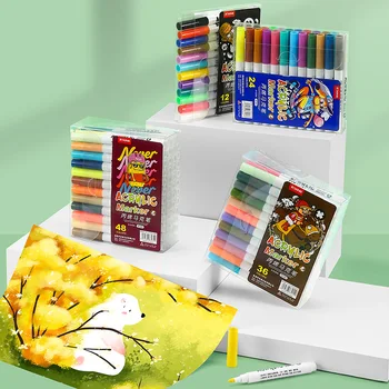 Акриловый фломастер 12-48 цветов для детского водонепроницаемого мультяшного ручного рисунка, Чашка для акварельной ручки, дерево, стекло, ткань