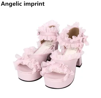Ангельский отпечаток женщины, mori girl, обувь для косплея в стиле Лолиты, женские туфли-лодочки на высоком тонком каблуке, женские босоножки принцессы, милое платье со шнуровкой, 46