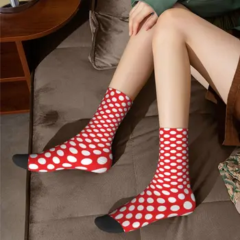 Белые и красные носки в горошек, винтажный точечный принт, новинка, подростковые чулки средней длины, современные носки для тренажерного зала из химического волокна большого размера