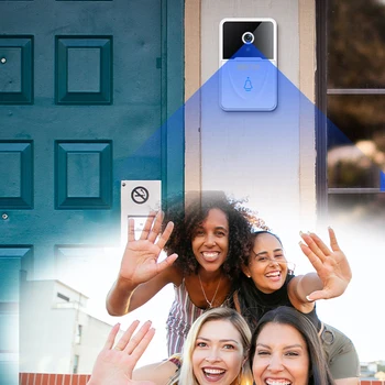 Беспроводной дверной звонок WiFi Умный визуальный дверной звонок с поддержкой двухстороннего домофона с функцией смены голоса, совместимый с Bluetooth для домашнего монитора