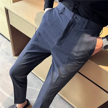 Весенне-осенние мужские костюмные брюки, тонкий деловой офисный эластичный пояс, черные классические Корейские брюки, мужские повседневные брюки больших размеров 28-42