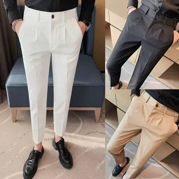 Весенне-осенние мужские повседневные брюки Длиной до щиколоток, прямые, классические, простые, Однотонные, удобные Мужские деловые брюки P163