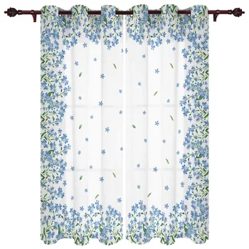 Весенние акварельно-голубые цветы Современные оконные шторы для гостиной, спальни, кухни, жалюзи, шторы