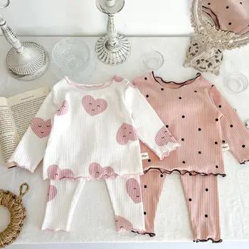 Весенний детский пижамный комплект 2023 года с принтом в горошек, одежда для сна для маленьких девочек, домашняя одежда для маленьких девочек, костюм
