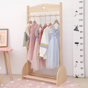 Вешалка для одежды в спальне, детской комнате, Система хранения, Угловая вешалка из массива дерева, Полки магазина детской одежды