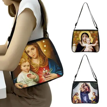 Винтажная сумка с принтом Иисуса/ Святой Марии, винтажные женские холщовые сумки через плечо, клатч для отдыха, портативные сумки-мессенджеры, подарок
