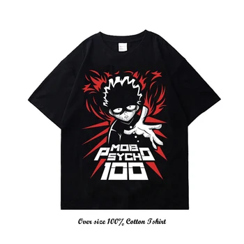 Винтажная футболка Mob Psycho 100 в стиле харадзюку, летняя уличная футболка с короткими рукавами, графический топ унисекс оверсайз
