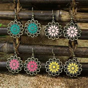 Винтажные круглые серьги в виде цветов в стиле бохо, этнические серьги с разноцветными цветами, свадебные украшения для девочек, Индийские ювелирные подвески