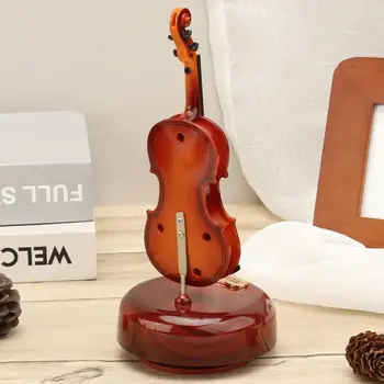 Вращающаяся музыкальная шкатулка, музыкальный инструмент, миниатюрная модель виолончели, скрипка, креативная мини-коробка, основание, батарея не требуется
