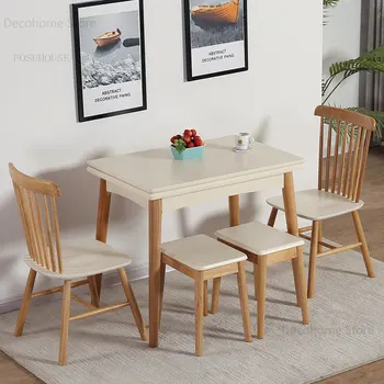 Выдвижные Многофункциональные складные столы из массива дерева Обеденные столы для небольших квартир Nordic Home Log Обеденный стол и стул Комплект M