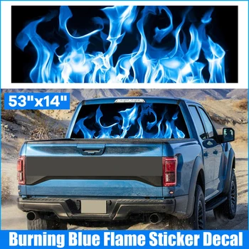 Горящая наклейка с синим пламенем, Наклейка для автомобиля, грузовика, внедорожника, Рисунок оттенка заднего стекла 53 