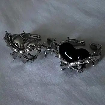 Готическое кольцо с шипами, открывающее кольцо в стиле хип-хоп, кольца с закрытым сердцем для женщин, мужчин, любителей винтажных украшений на палец, подарков для вечеринок