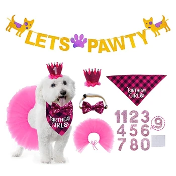 День рождения собаки, милый розово-голубой шарф в стиле щенка для вечеринки по случаю Дня рождения собаки, незаменимый ошейник, юбка с блестками