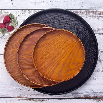 Деревянный поддон для творчества, круглый, красный, черный, 21-37 см, Западная посуда, Многофункциональная тарелка для хранения, Чайный поднос, принадлежности для домашней кухни
