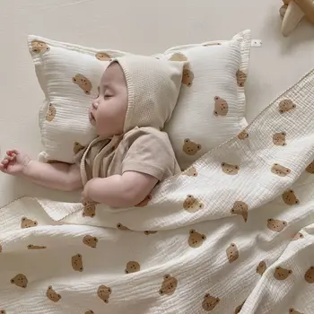 Детские одеяла в корейско-японском стиле, Муслиновое пеленальное одеяло для новорожденных, Хлопковое детское одеяло, покрывало для постельных принадлежностей, одеяла с медведями и подгузники
