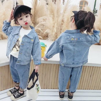Джинсовое пальто для девочек 2022, весна и осень, новый модный детский топ корейской принцессы, детская весенняя одежда для прогулок