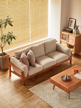 /Диван из массива скандинавской вишни, современная простая японская мебель для маленькой семейной гостиной из комбинированной ткани