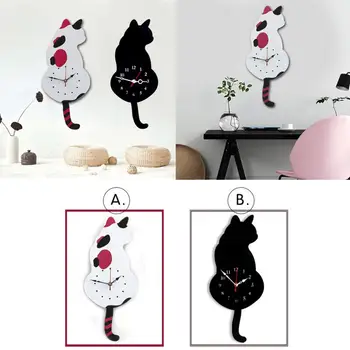 Дизайн настенных часов с маятником в виде кошки, виляющей хвостом, для гостиной, украшения детской спальни