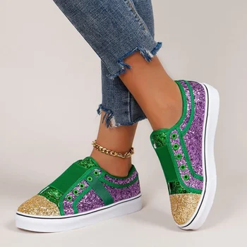 Дизайнерская женская обувь с блестками, круглый носок, плоский каблук, повседневная парусиновая разноцветная обувь с низким вырезом, Zapatillas De Mujer Moda