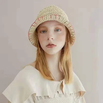 Дизайнерская широкополая шляпа-ведро, сплетенная из папируса, 2023, летние модные шляпы для женщин, Японская Универсальная Полая Дышащая кепка-козырек для бассейна