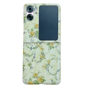 Для Oppo Find N2 Flip Case, милый красивый ретро-дизайн с простым рисунком из зеленых цветов, защитный чехол для телефона для Oppo Find N2 Flip