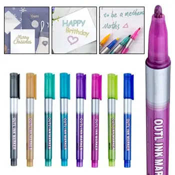 Для надписей, скрапбукинга, двойные линии металлического цвета, художественные маркеры, Контурная ручка, ручки для рисования, фломастеры
