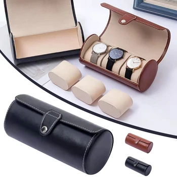 Дорожный футляр для рулона часов с 3 слотами, шикарный портативный винтажный кожаный ящик для хранения часов с выдвижными органайзерами для часов