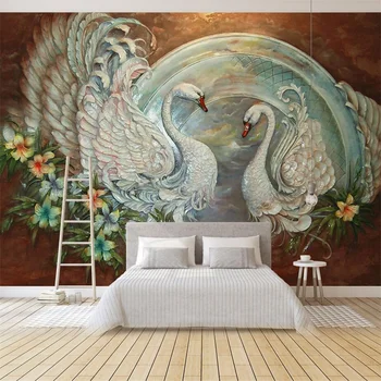 Европейский стиль 3D фреска papel de parede пользовательские обои рельефный лебедь цветок фон стены гостиной украшения спальни обои