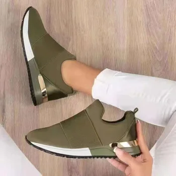 Женская мода Вулканизированные кроссовки на платформе скольжения на мокасины Женские клинья обувь повседневная дышащая обувь для ходьбы