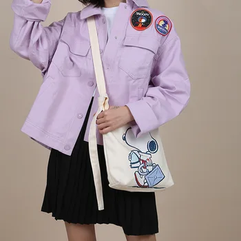Женская сумка Snoopy, холщовая сумка через плечо, модная мультяшная холщовая сумка на плечо, студенческая холщовая сумка, сумка для покупок для девочек